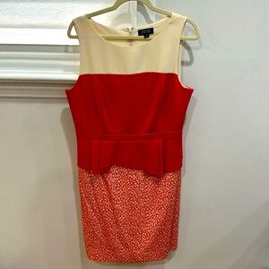 Tahari Arthur S. Levine - Women- cocktail dress- orange red and white. Size 12